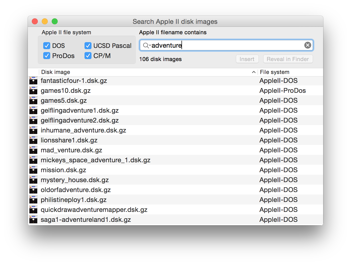 Fenêtre de recherche dans Virtual ][