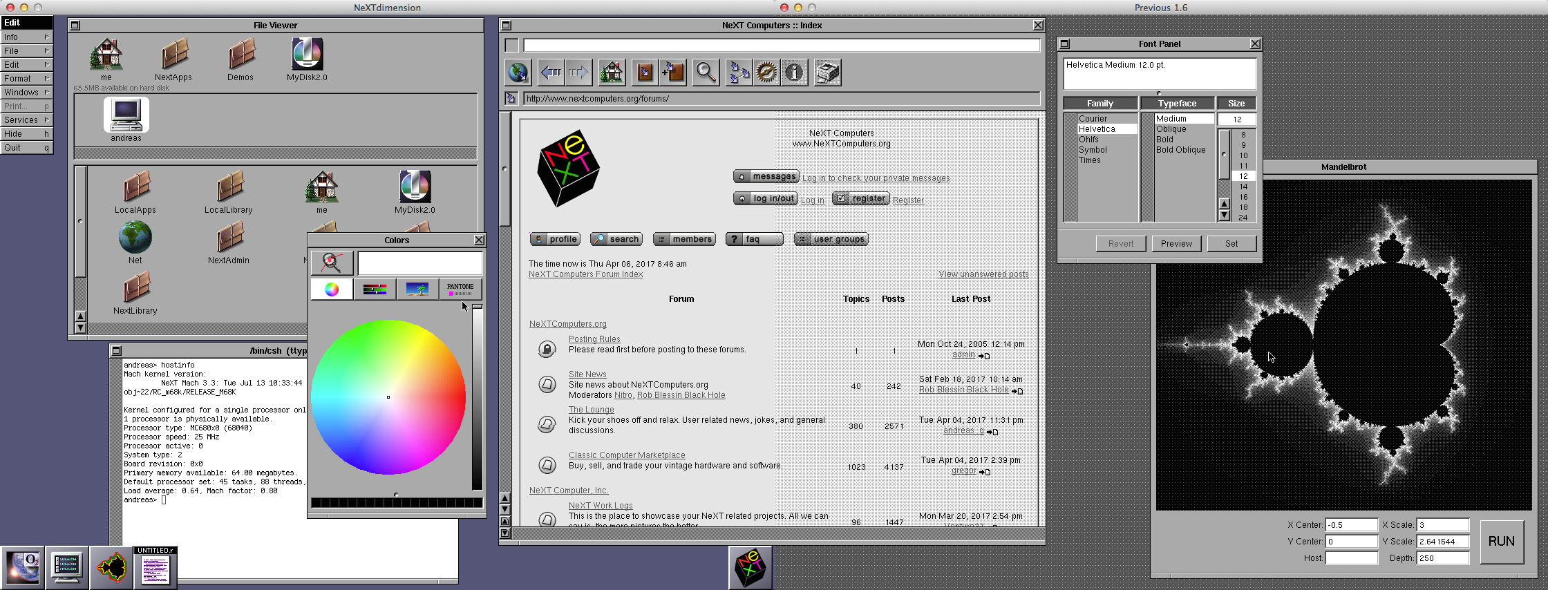 Différentes fenêtres dans Previous (NeXT)