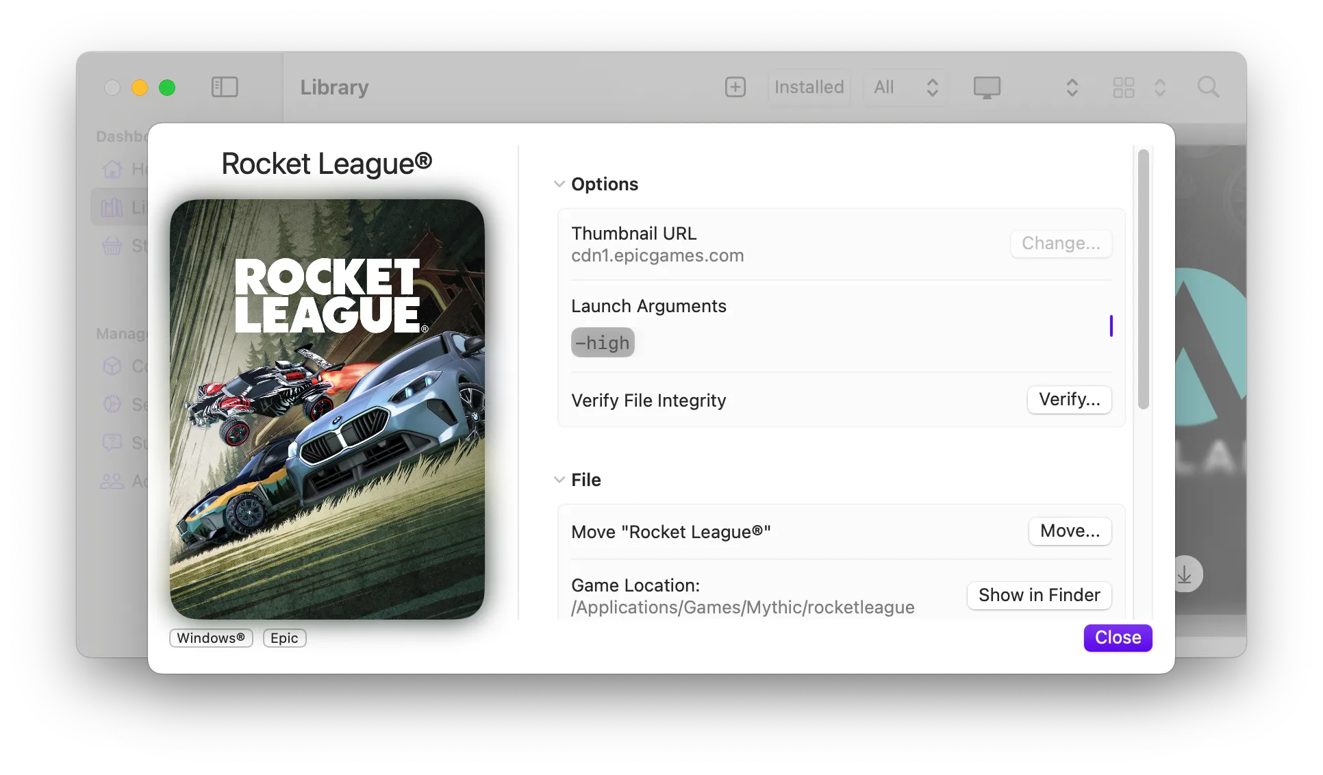 Paramètres d'un jeu dans Mythic