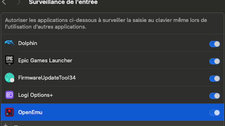 Surveillance de l'entrée dans OpenEmu